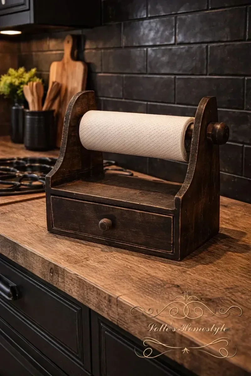 Keukenrolhouder Landelijk Donker Hout – Praktisch & Sfeervol