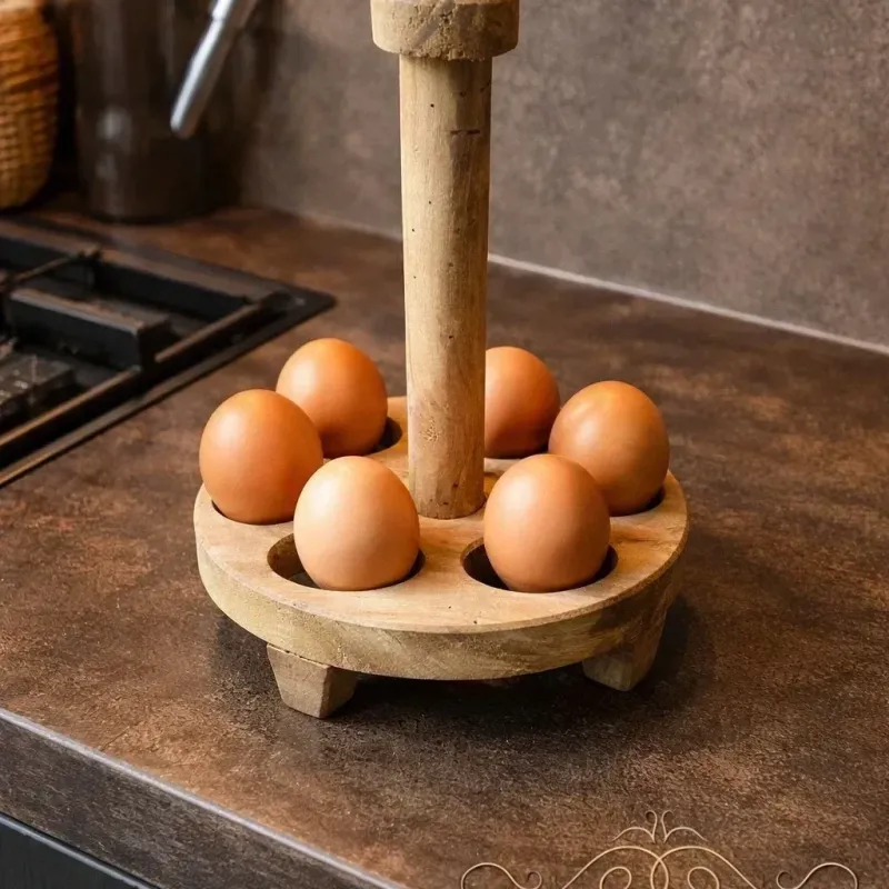 Houten Eierrek voor 6 Eieren – Landelijke Keukenhouder