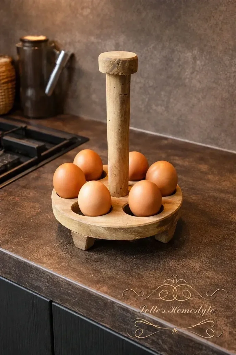 Houten Eierrek voor 6 Eieren – Landelijke Keukenhouder