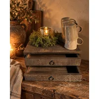Houten opbergbox met 2 lades zwart/vergrijsd – 35 × 35 × 15 cm