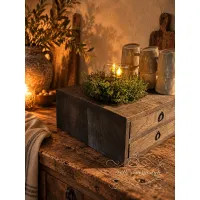 Houten opbergbox met 2 lades zwart/vergrijsd – 35 × 35 × 15 cm