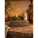 Houten opbergplateau met 1 lade / koffielade zwart-vergrijsd – 35 × 35 × 10 cm