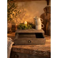 Houten opbergplateau met 1 lade / koffielade zwart-vergrijsd – 35 × 35 × 10 cm