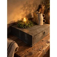 Houten opbergplateau met 1 lade / koffielade zwart-vergrijsd – 35 × 35 × 10 cm