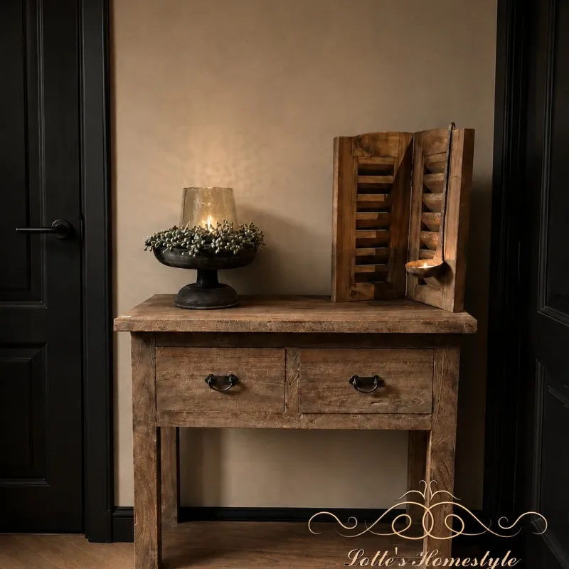 Landelijke houten sidetable met 2 lades