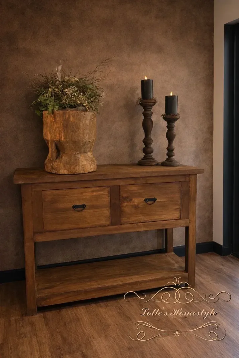 Grote Teakhouten Side Table – Landelijke Bijzettafel van Teak Hout