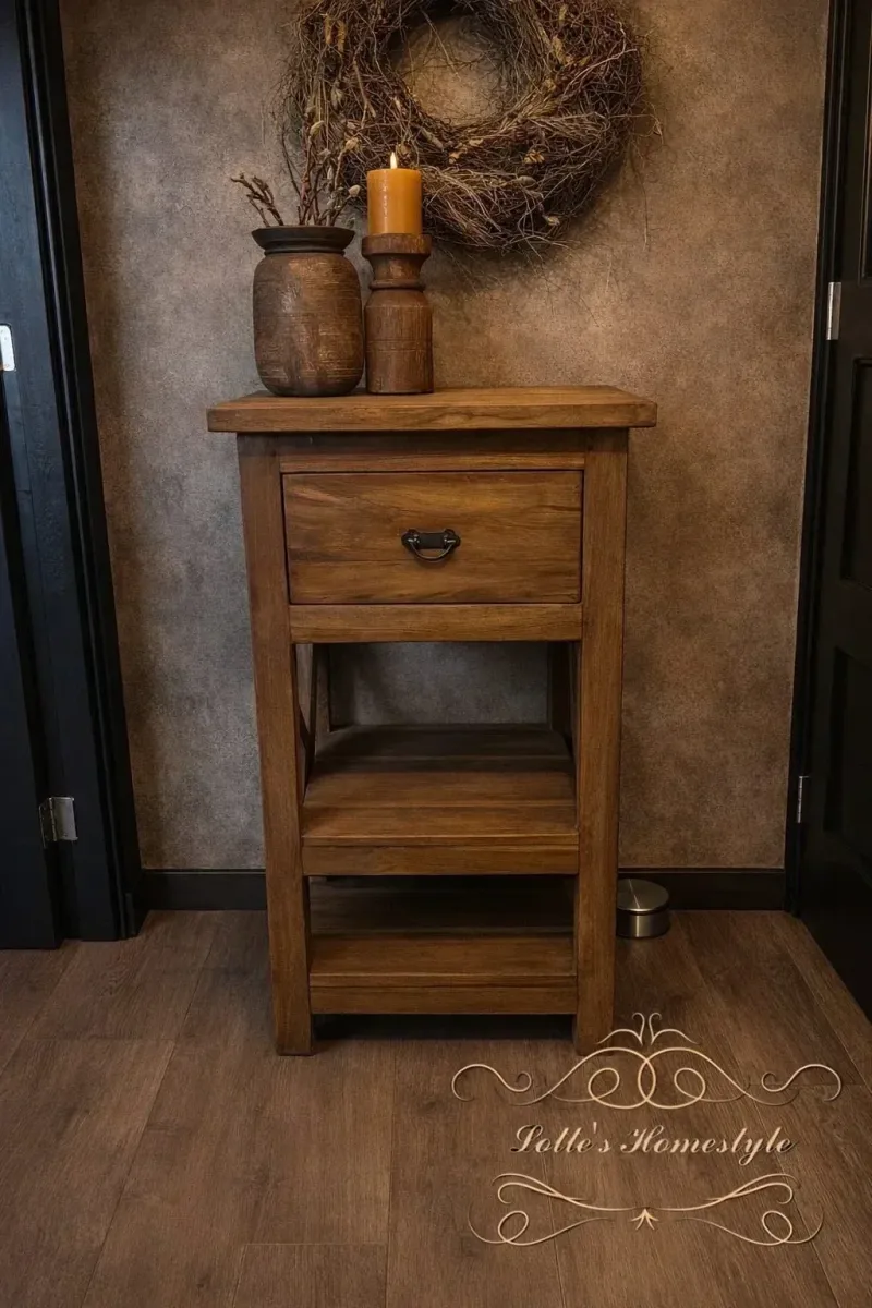 Teak Houten Kastje / Side Table – Landelijk Teakhouten Meubel