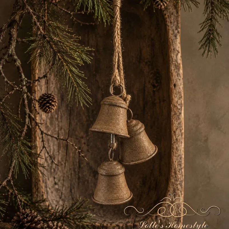 Set van 3 landelijke kerstklokken aan touw