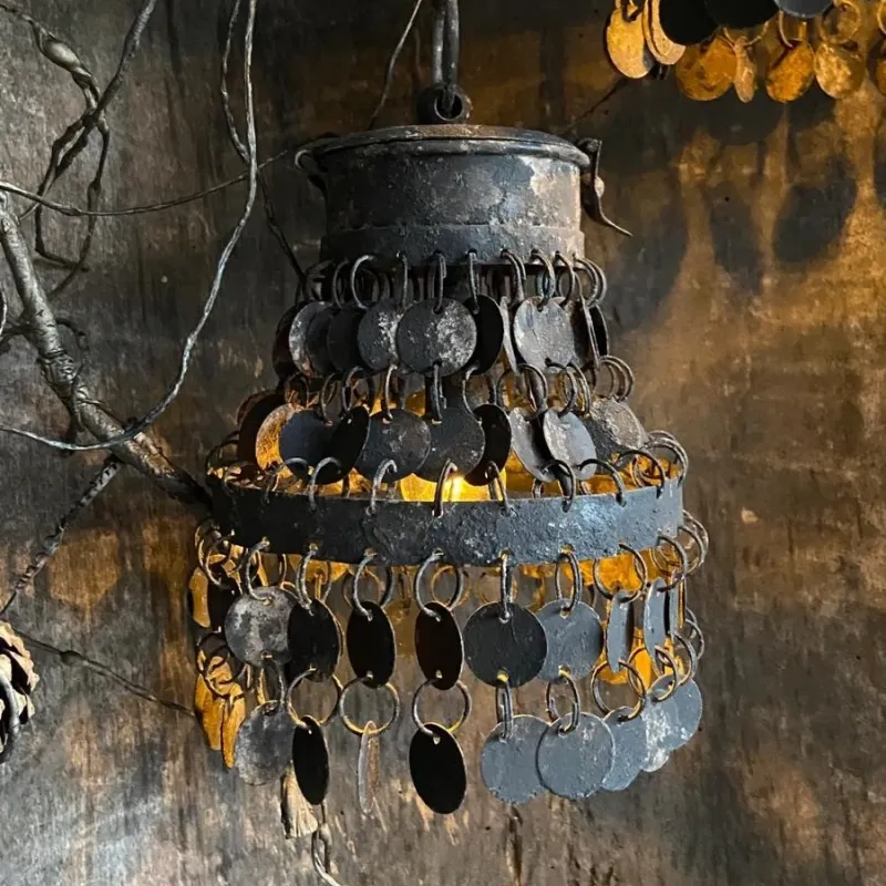 Hanglamp met muntjes verweerd grijs