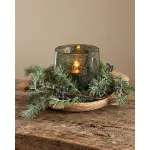 Complete decoratieset in houten Chapati schaal met bubbelglas windlicht