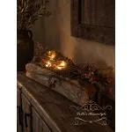 Complete decoratieset houten trog met waxinelichten, mos en Gypsophila Brown – 45 × 18 cm