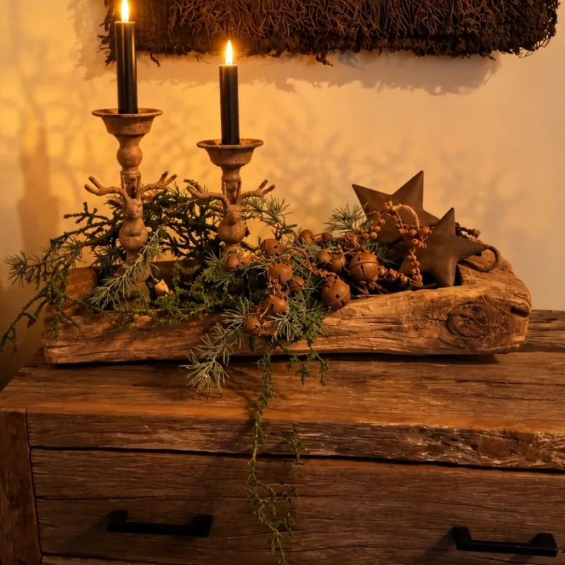 Complete kerstdecoratie set in houten trog