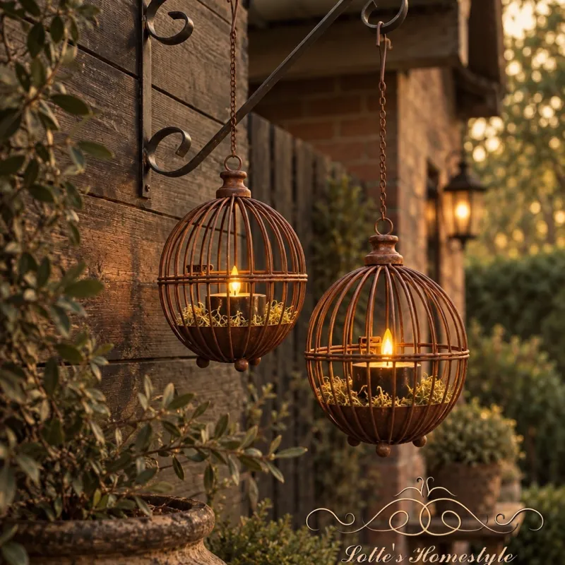 Set van 2 hangende metalen windlichten met LED-kaarsen