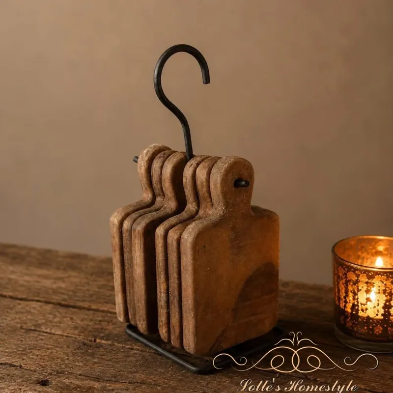 Houten onderzetters – set van 6 met houder