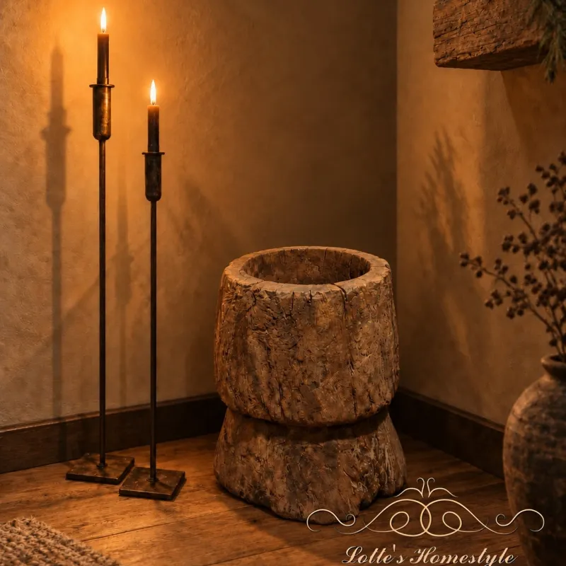 Oude houten vijzel – 42 × Ø32 cm