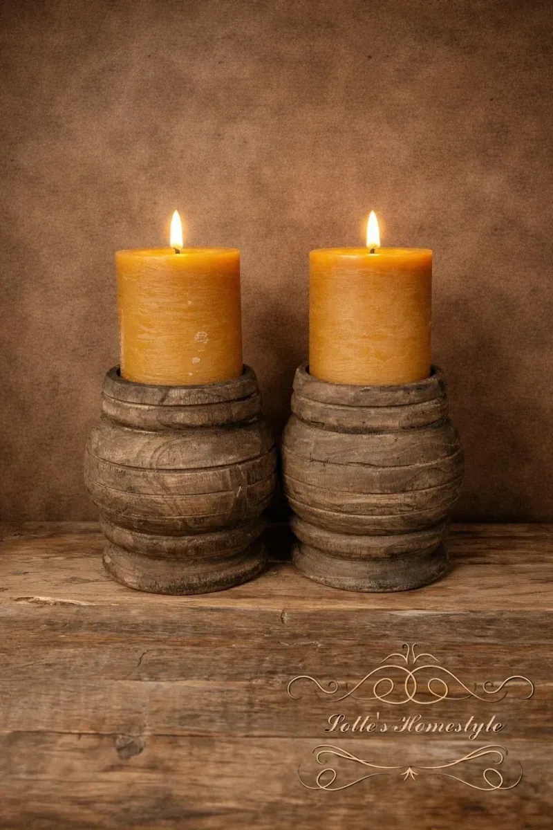 Set Houten Kaarsenstandaards – 2 Stuks Landelijk