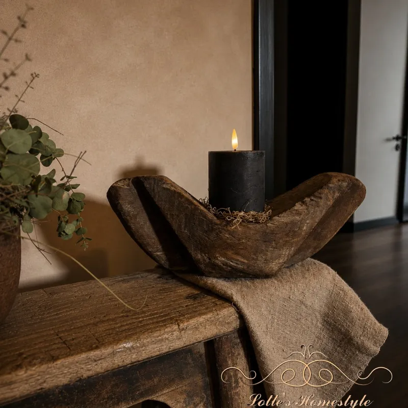 Unieke oude houten kaarsenhouder 5