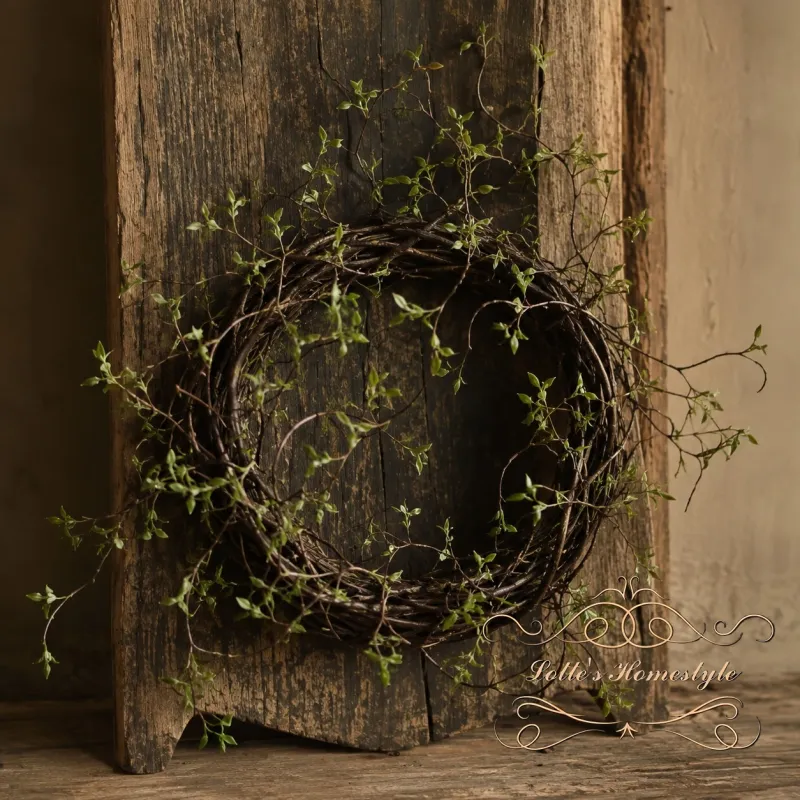 Kunst twijgenkrans met groene blaadjes