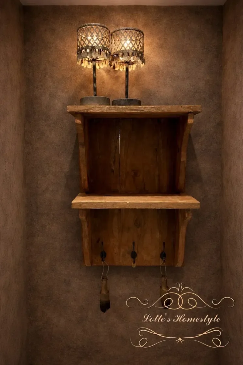 Landelijke Houten Wandrek Kapstok – Wandrek met Haken