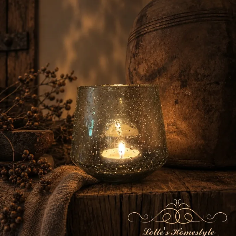 Windlicht bubbelglas – 13 cm hoog × Ø 12 cm