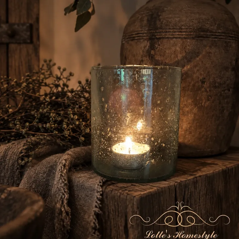 Windlicht bubbelglas – 15 cm hoog × Ø 13 cm